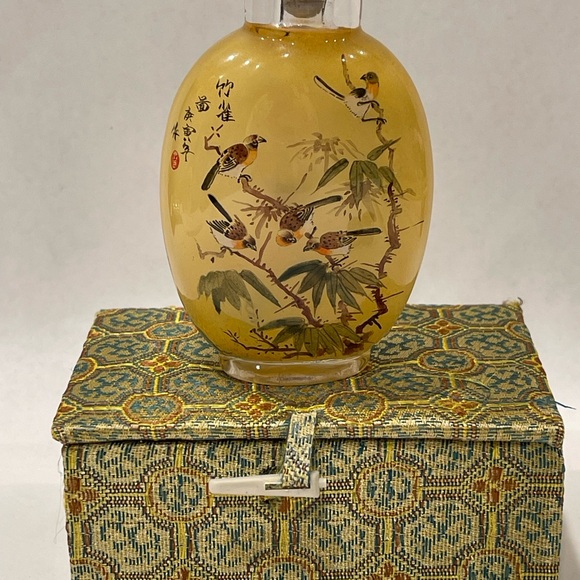 Vintage CHINA Snuff Bottle Inside Reverse Painted Sparrows In Trees Art Handmade - Picture 8 of 16